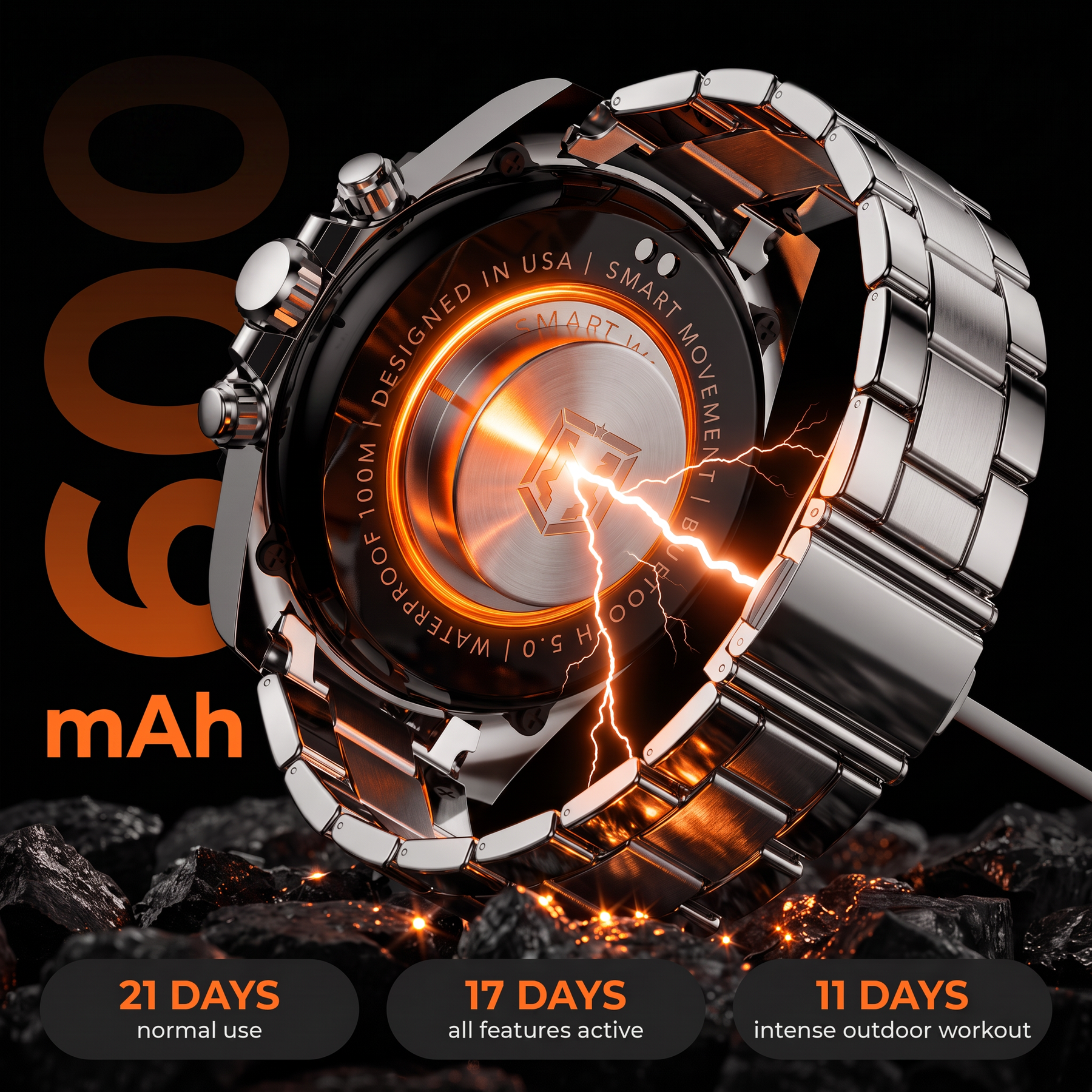 2. Up to 21 days of battery (charge it, then forget it)