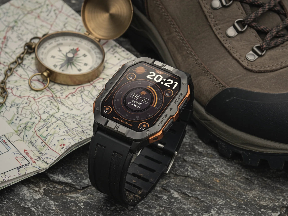 Map, compass, boots — and the only watch he packs